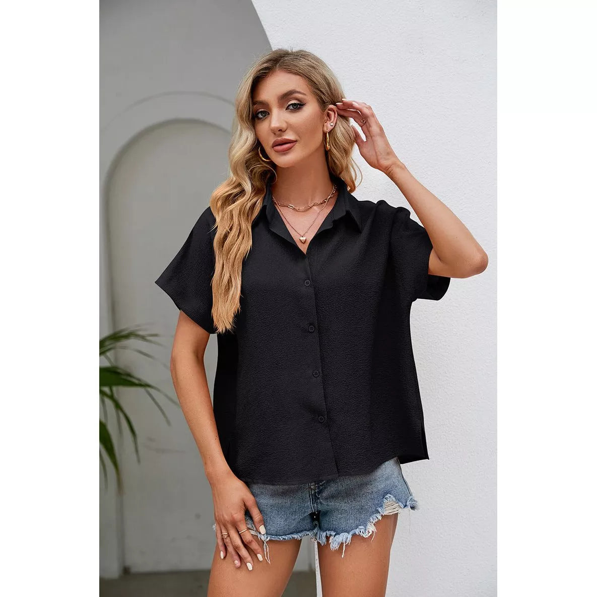 Short Sleeve Collared Neck Shirt