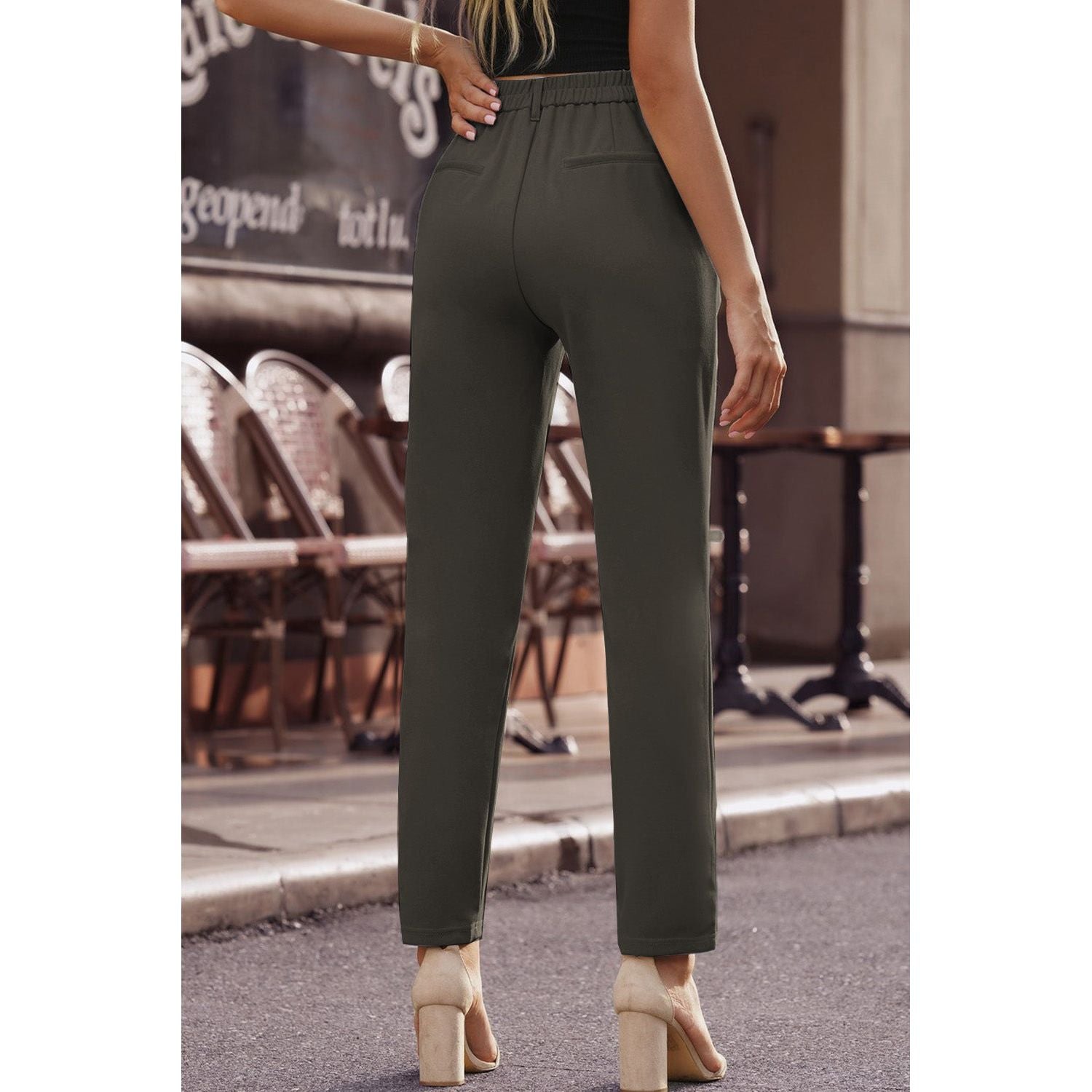 Ankle-Length Straight Leg Pants with Pockets