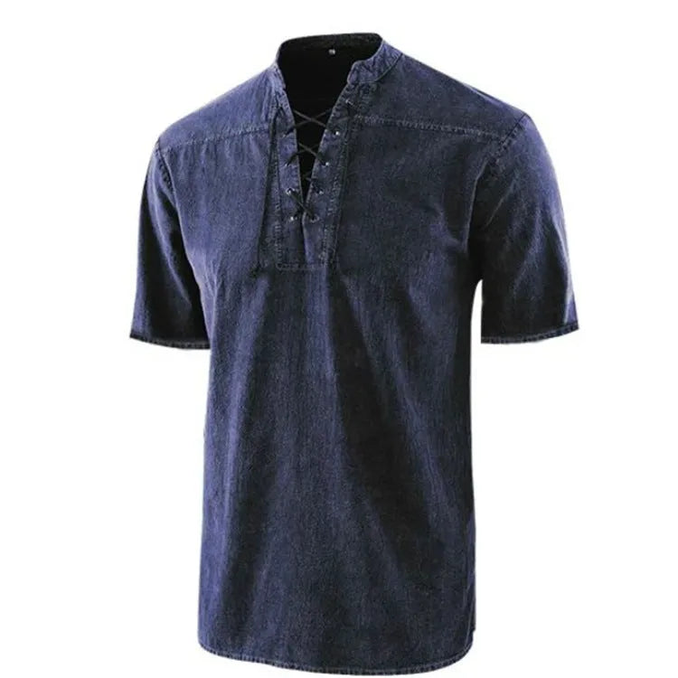 Shirt, Retro Shirt Men Tie Collar Short-sleeved Shirt Summer