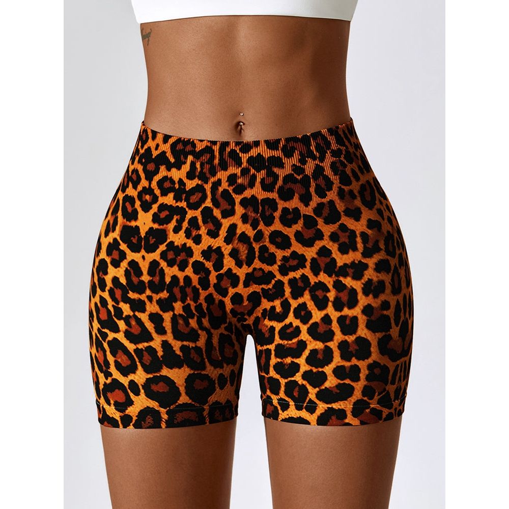 Leopard Print Wide Waistband Sports Shorts