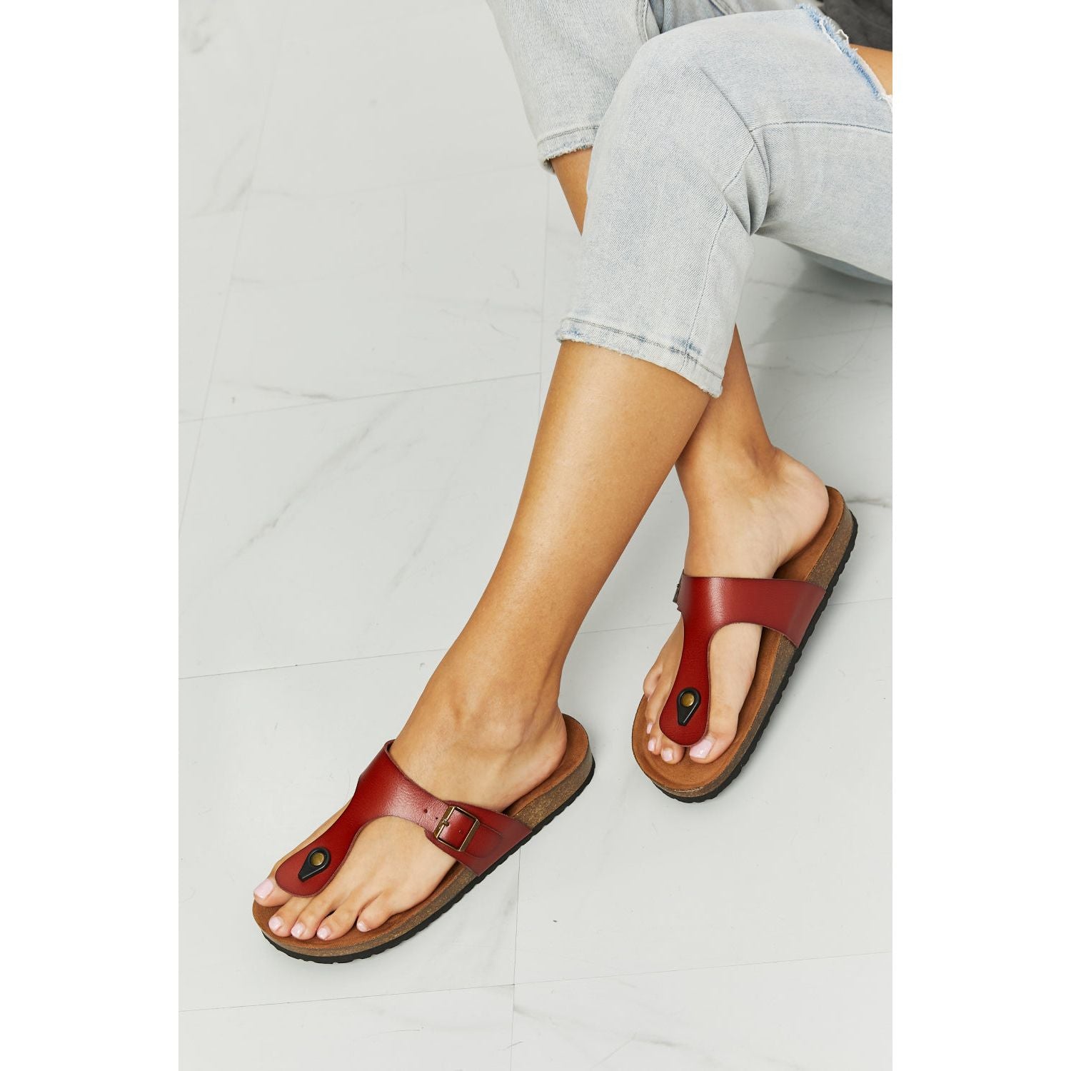 Drift Away T-Strap Flip-Flop in Red