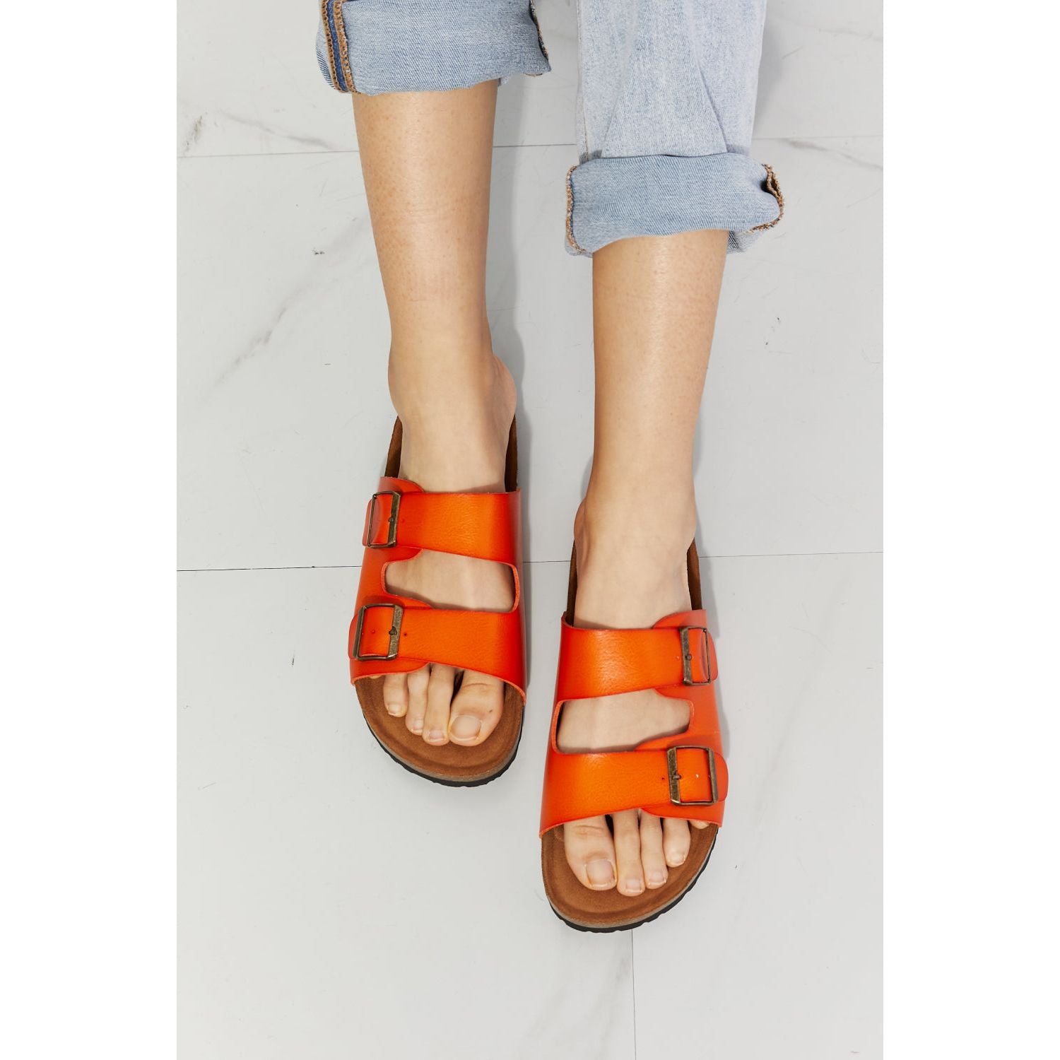 Double Banded Slide Sandals | Orange Slide Sandals | Ikervo