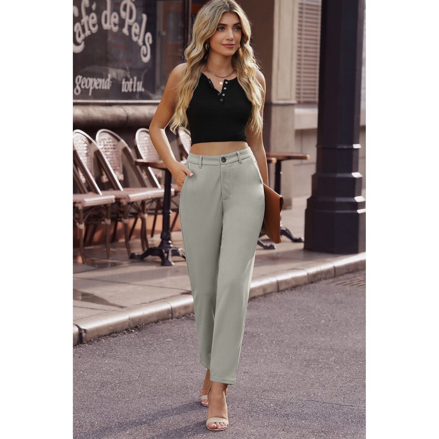 Ankle-Length Straight Leg Pants with Pockets