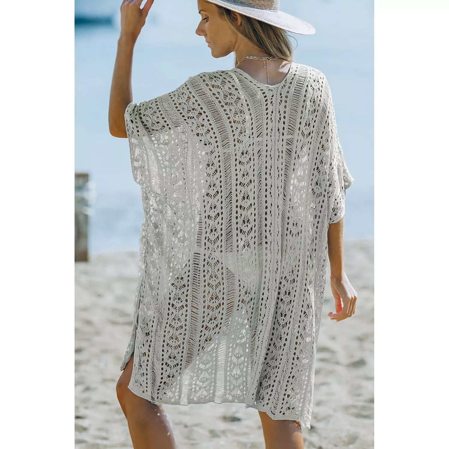 Openwork V-Neck Slit Cover Up