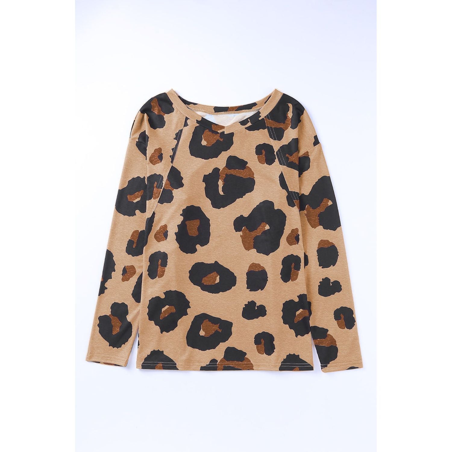 Full Size Leopard Print Round Neck Long Sleeve Tee